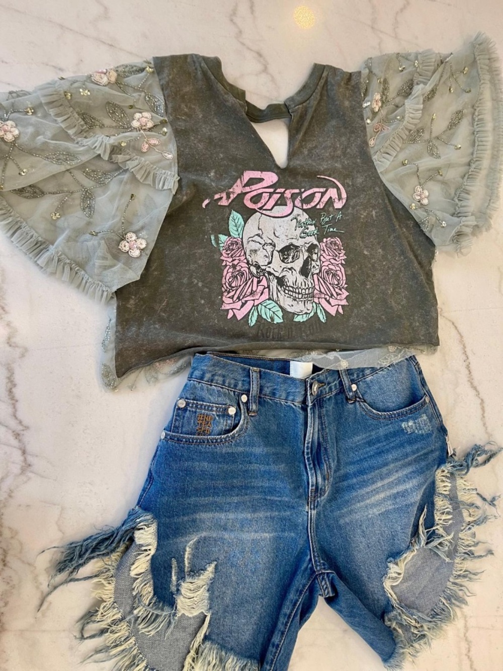 Glamorous Redesigned Rock Band Tee One of a Kind. Gorgeous! - Picture 2 of 14